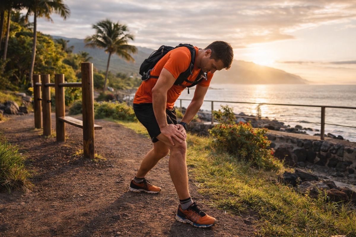 Sportif tenant son genou après l'effort – collagène pour les articulations – Pure Performance La Réunion