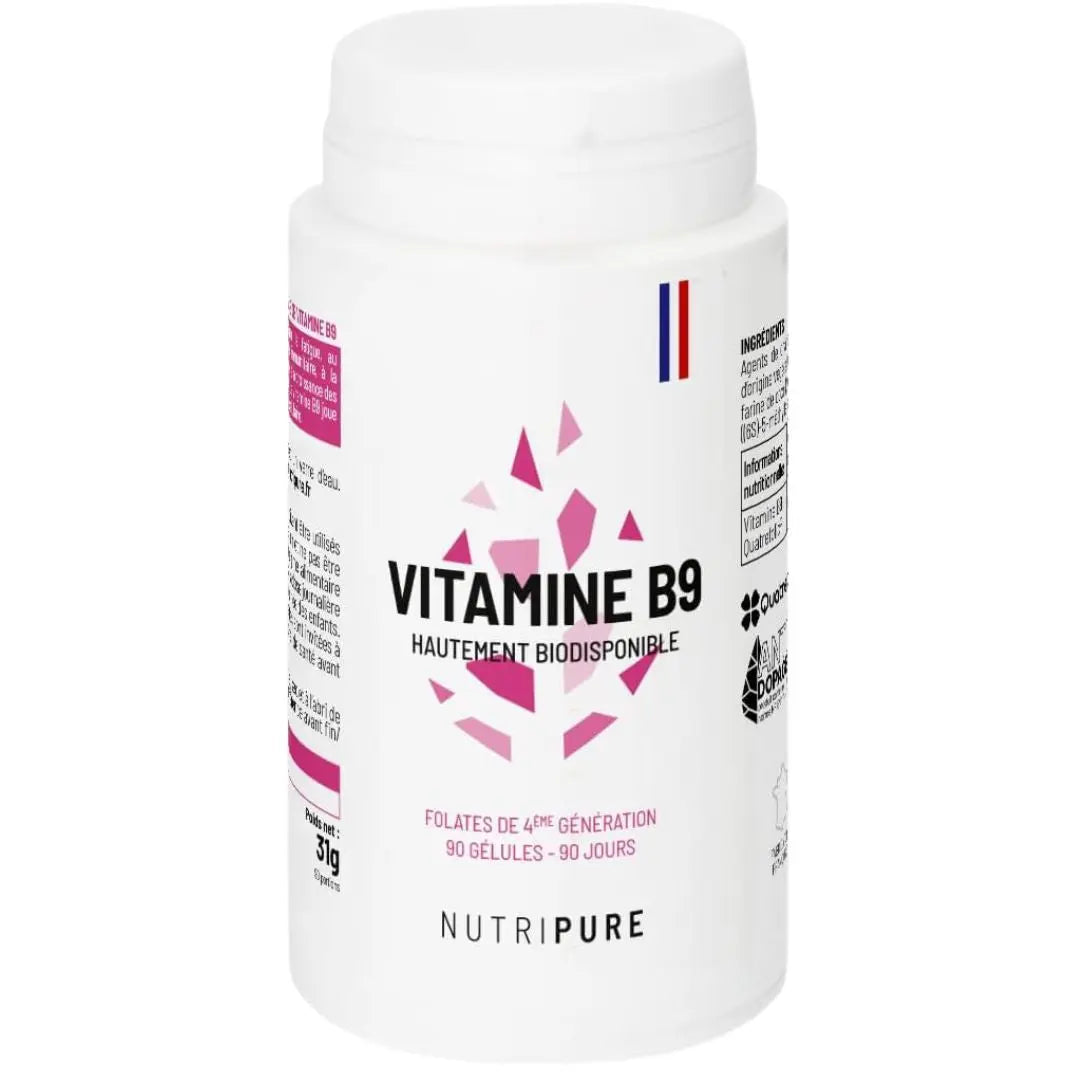 Flacon Vitamine B9 Quatrefolic® 400 µg forme active brevetée – fabriqué en France